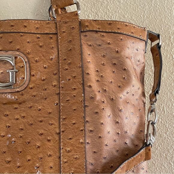 Vintage Y2K Guess Ostrich Pebbled Faux Leather Handbag Purse Tan - Picture 4 of 15